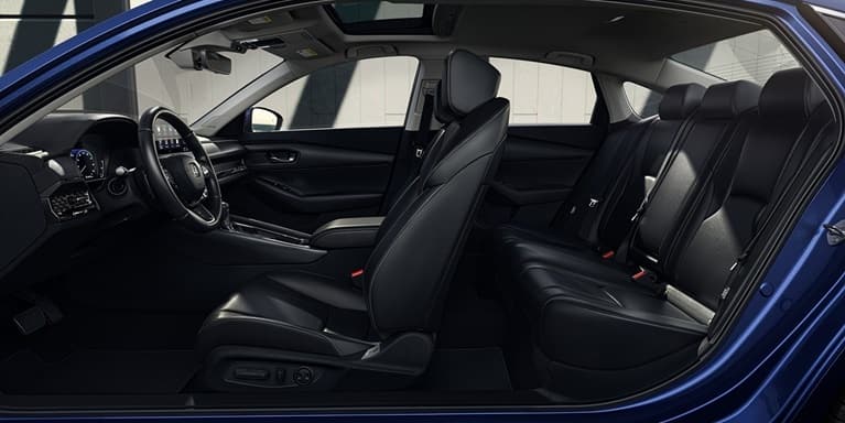 2026 Honda Accord Balck interior  profile view of front and rear seats.